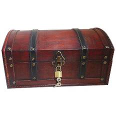 Piratskattkista trälåda från Infinimo. Förvaringslåda / presentförpackning med låsbart lock och lås med nycklar – 30 x 20 x 15 cm stor