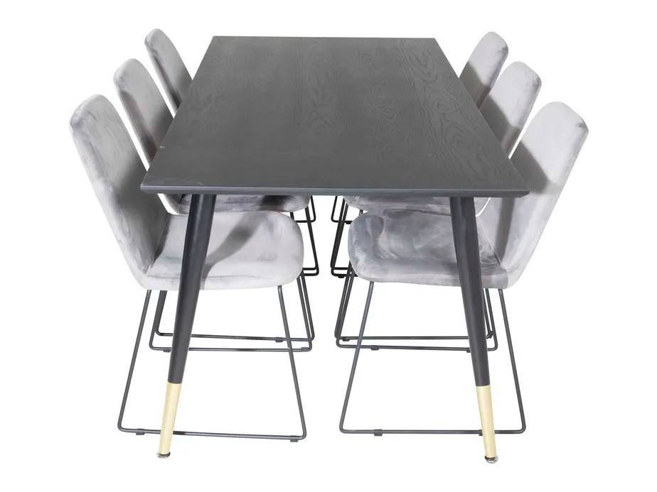 Venture Design Dipp & Muce matgrupp Svart/grå 6 st stolar & bord 180 x 90 cm