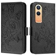 JZ Nord CE 4 Lite 5G Konstläder Flip Cover Plånbok Fall [Rose][Wrist & Shoulder Strap][Card Holder][Kickstand] För OnePlus Nord CE 4 Lite 5G Case - Black