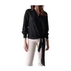 Salsa, Bluser & Skjorter, Dame, Sort, L, Sort tekstureret bluse med sløjfe