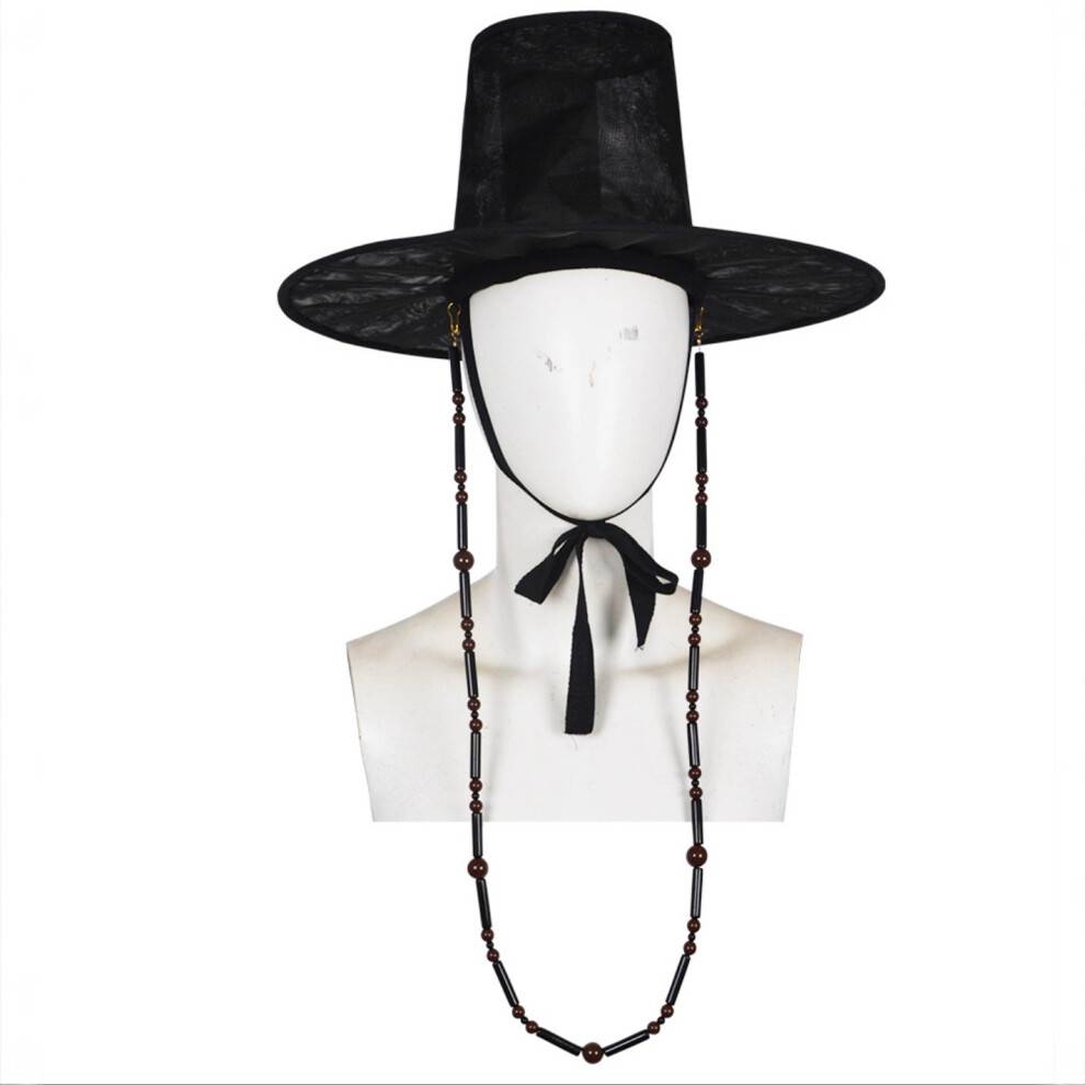 Jinu Hat Dynasty Sort Halloween Hatte Hunter Jinu Kasket med Perlekæde til Idol Rollespilskasketter Halloween Scene