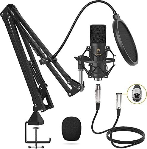 TONOR XLR njurkarakteristisk kondensator mikrofonsats professionell njurstudio med T20 mikrofonarm, mikrofonspindel, popfilter för inspelning, podcasting, röstöver, streaming, hemmastudio (TC20)