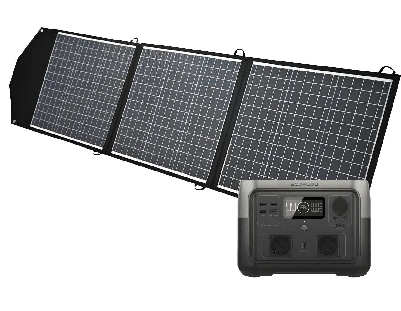 Mobile Solaranlage Ecoflow River 2 MAX mit 150W Solar-Faltmodul