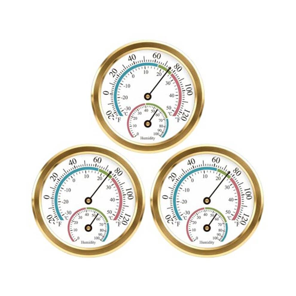 Analog Thermometer Hygrometer 2 in 1 Temperature Humidity Monitor for Home Office Wall Silver 3 Pack Golden