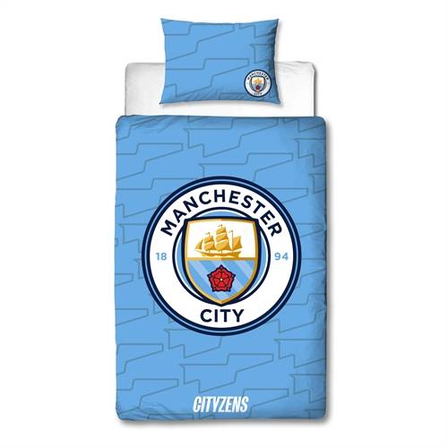 Manchester City sängset - 100% bomull - Barnsängset 140x200 cm - Blått fotbollsbäddset