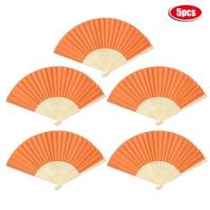 5pcs Folding Bamboo Hand Fan Summer Hot Day Foldable Fan Prop DecorationOrange orange