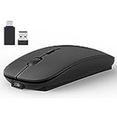 Trådlös mus 2,4 GHz med USB-mottagare för bärbar dator uppladdningsbar trådlös mus kompatibel med Apple MacBook Air/Pro, iPad, Mac, Chromebook, PC, med USB C-adapter (svart)