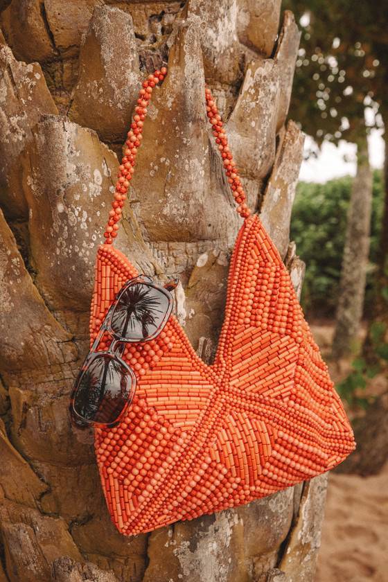 Sunny Element Orange Beaded Shoulder Bag
