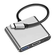 USB C till HDMI Multiport-adapter, 4K HDMI USB-C PD100 W snabbladdningsport och USB 3.0-port, konverteringsadapter USB C-hubb för MacBook Pro Air, iPad Pro 2020, Chromebook, Dell XS, yta, Samsung