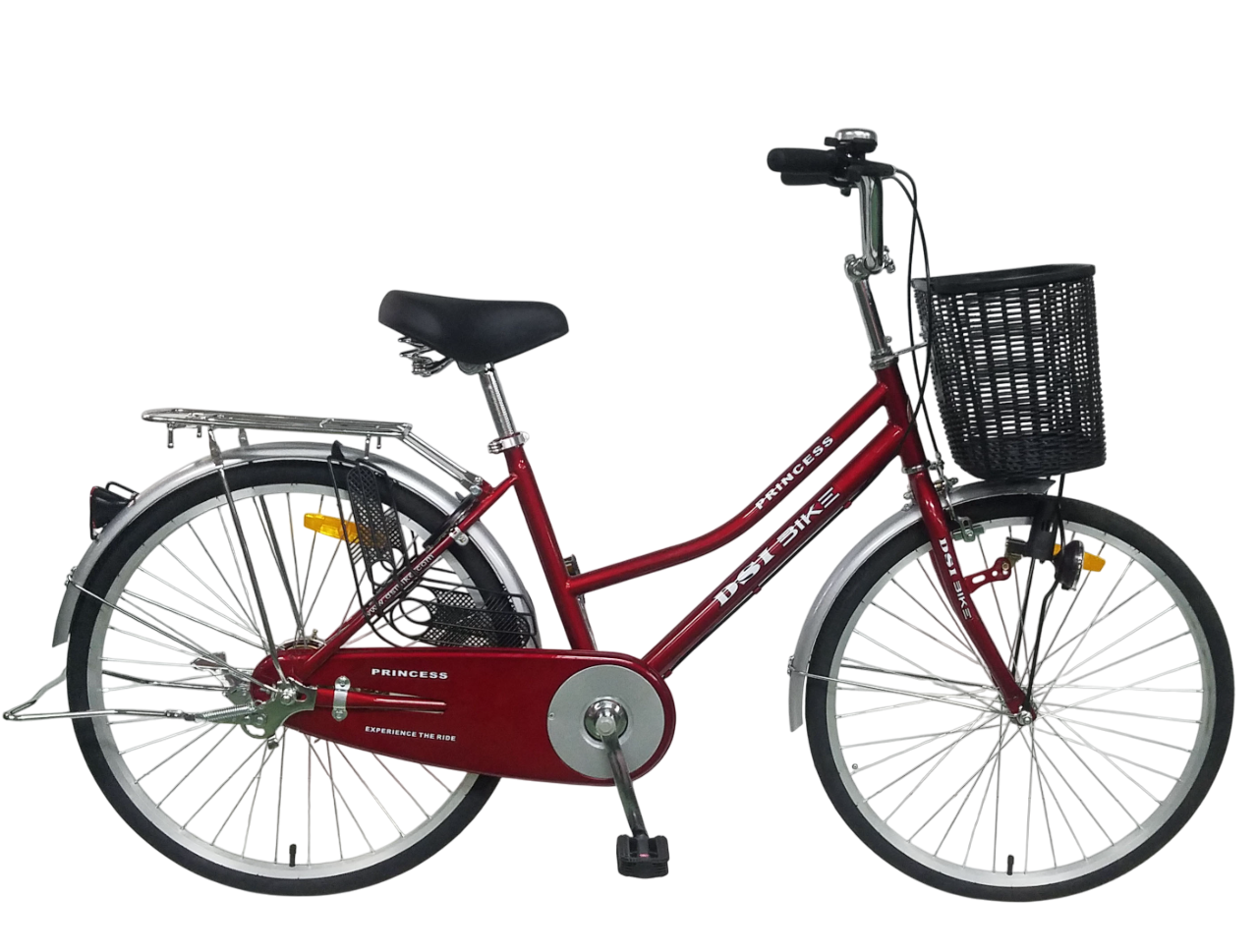Damcykel 24" - Röd   Klassisk modell med korg och pakethållare