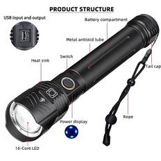 Xhp160 Kraftig LED Lommelygte USB Genopladning Zoom Lommelygte Ipx6 Vandtæt Lommelygte Ved 26650/18