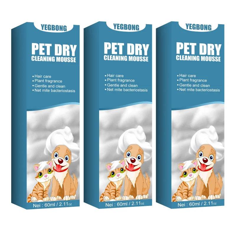 Waterless Pet Shampoo Foam Mousse — No Rinse Odour Control for Cats & Dogs - 60ml Boxed X3