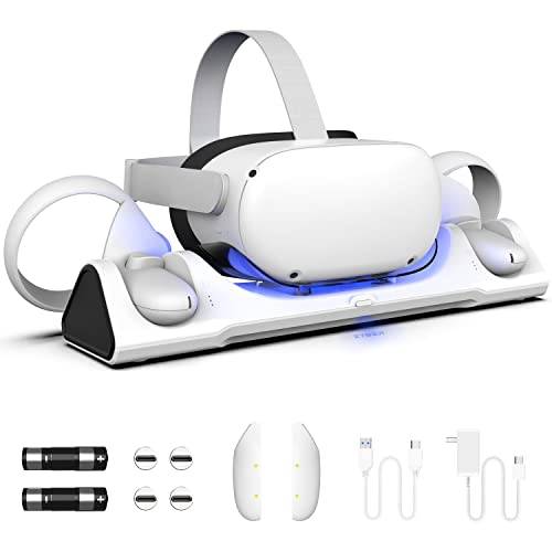 ZYBER Meta/Oculus Quest 2 laddningsdocka, kompatibel med Elite Strap, 2 x laddningsbara batterier, USB-C-laddare
