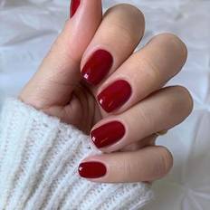 Levimimo Press-on-naglar korta - Röda naglar Pressa på naglar ovala, Limma på naglar med nagellim, Återanvändbara klisternaglar i 12 storlekar - 24 Mjuka Gel Fake Naglar Kit, Classic Red