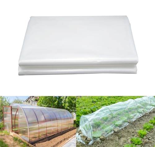 LINSOCLE 3 m x 6 m polyetenfolie transparent växthusfolie, tjock slitstark plastfolie av polyeten, växthusfolie för att täcka grönsaksland