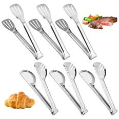 LIUOCNGBD 6 stycken serveringstång kökstång i rostfritt stål, buffetång kökstång, grilltång serveringsredskap, liten mattång för sallad, grillning, stekning (9 tum)