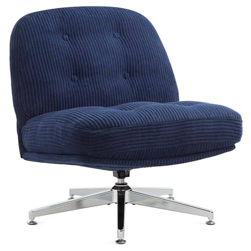 IWMH Bürostuhl ohne Armlehne, Sessel Wohnzimmer mit gekreuzten Beinen, Ergonomischer Drehstuhl mit Extra Stoff großes Kissen, Schreibtischstuhl für Heimbüro,Vanity,Schlafzimmer (Blau)