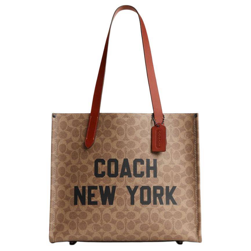 Coach Relay 34 Classic Pattern Faux Leather And Cowhide Tote Shopping Bag Men Tote Brown Yellow CY809-XJ3 Basic Set (Bag+Dust Bag)
