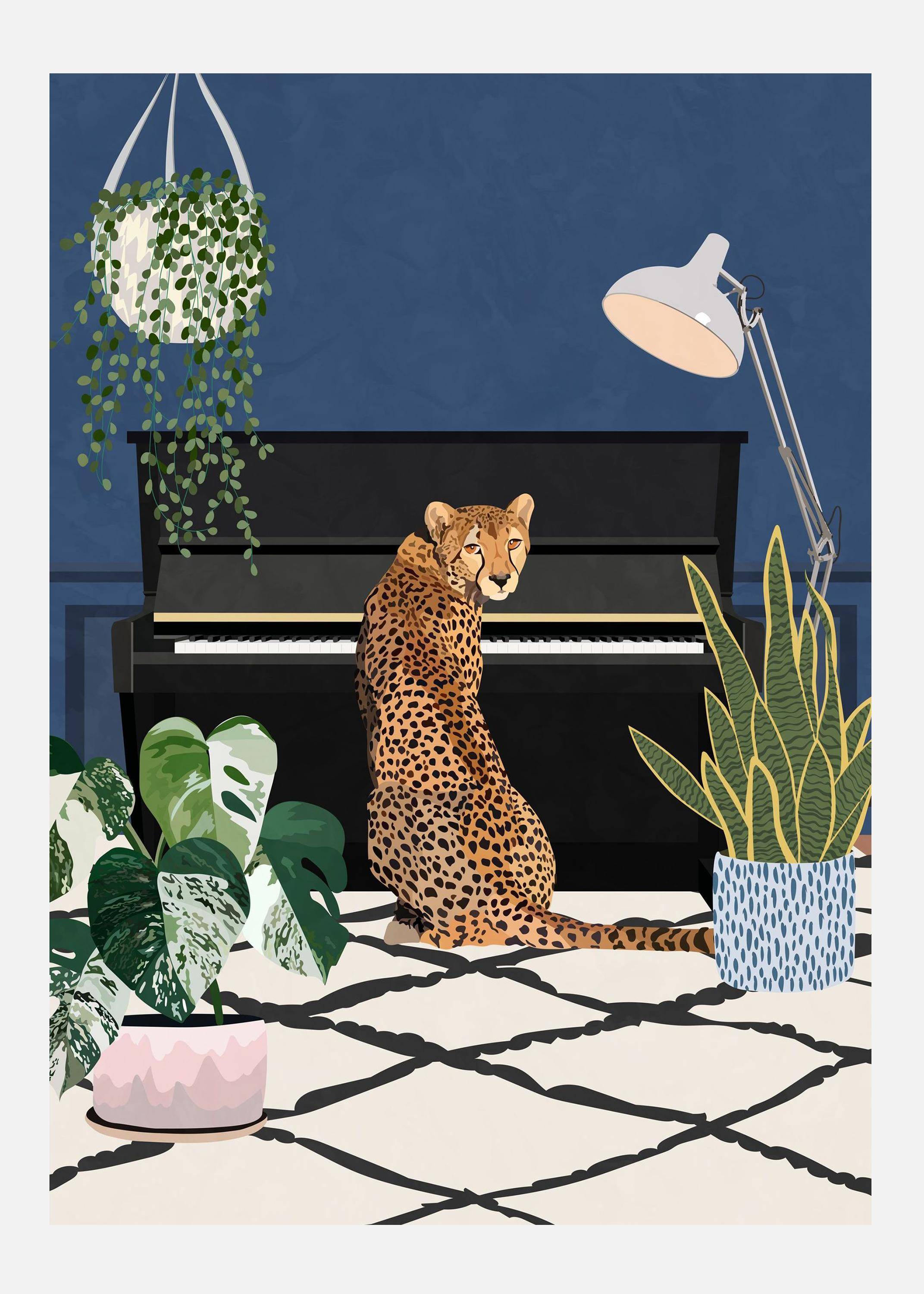 Cheetah Playing Piano Canvastavla (100x140 cm)