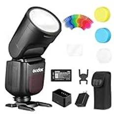 Godox V1S rund kamera blixt 76 W Speedlite professionell kamera Flash 1/8000 HSS 2,4 G Wireless X-system TTL med 2 600 mAh litiumjon kompatibel för Sony a7IV a7III a7RIII a7C a6400 a6000 a9 a7