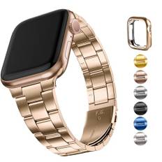 Fullmosa Kompatibel mit Apple Watch SE Armband 44mm 45mm 42mm Damen Herren, Neues Metall Schlanks Frauen Ersatzband für iwatch SE Series 9 8 7 6 5 4 3 2 1, Roségold