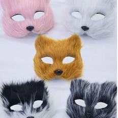 1pc Halloween Half-Face Mask Long Fur Realistic Cat Mask Party Cosplay Animal Mask Makeup Props/Women Costume Accessory - Multicolor - one-size