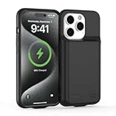 TQTHL Batterifodral för iPhone 15 pro, [6 800 mAh] Extra batteri laddningsfodral mobilfodral, uppladdningsbart powerbank batteri fodral kompatibelt med iPhone 15 pro (6,1 tum) (svart)