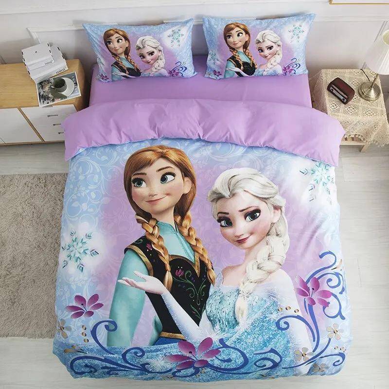 Påslakanset Anna och Elsa i lila, 200 x 230 cm