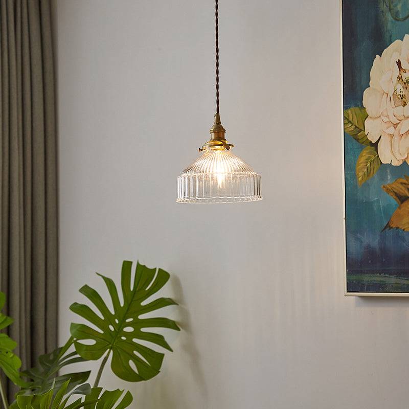 LoftLuxe Pendel - Rustik Hänglampa med Randigt Glas - Mässing
