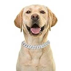 Halukakah Guldkedja isad för hund, diamantkubansk länk halsband halsband 14 mm platina vitguldpläterad 50 cm storlek L med gratis presentask, endast dekoration