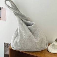 Women Plain Sherpa Casual Tote Bag, Large Capacity Shoulder Bag For Daily Use - Grey - one-size