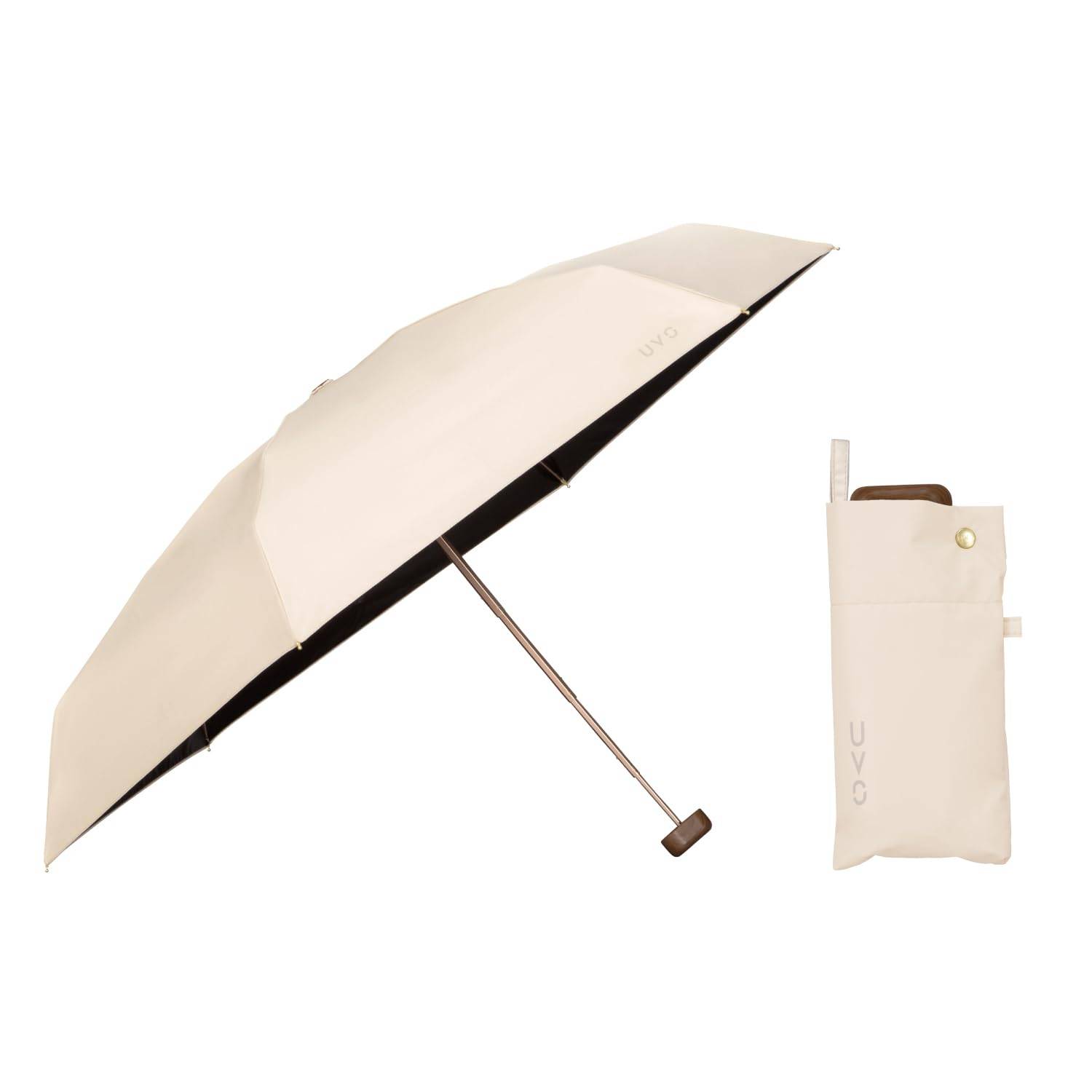 UVO Folding the Ultimate Solid Light Blocking UV Heat Suitable for Sun and 53cm Wpc. (Ubo) Umbrella, Parasol, 5-Section, Beige, 100% & Protection, beige