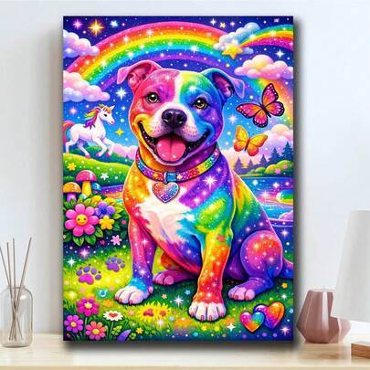 Färgglad hund DIY diamantmålningssats - Diamantkonst mosaik hantverk mysigt helande konstverk design, uppslukande handgjord stresslindring, heminredni (30*40 Ramlös,40*50 Ramlös)