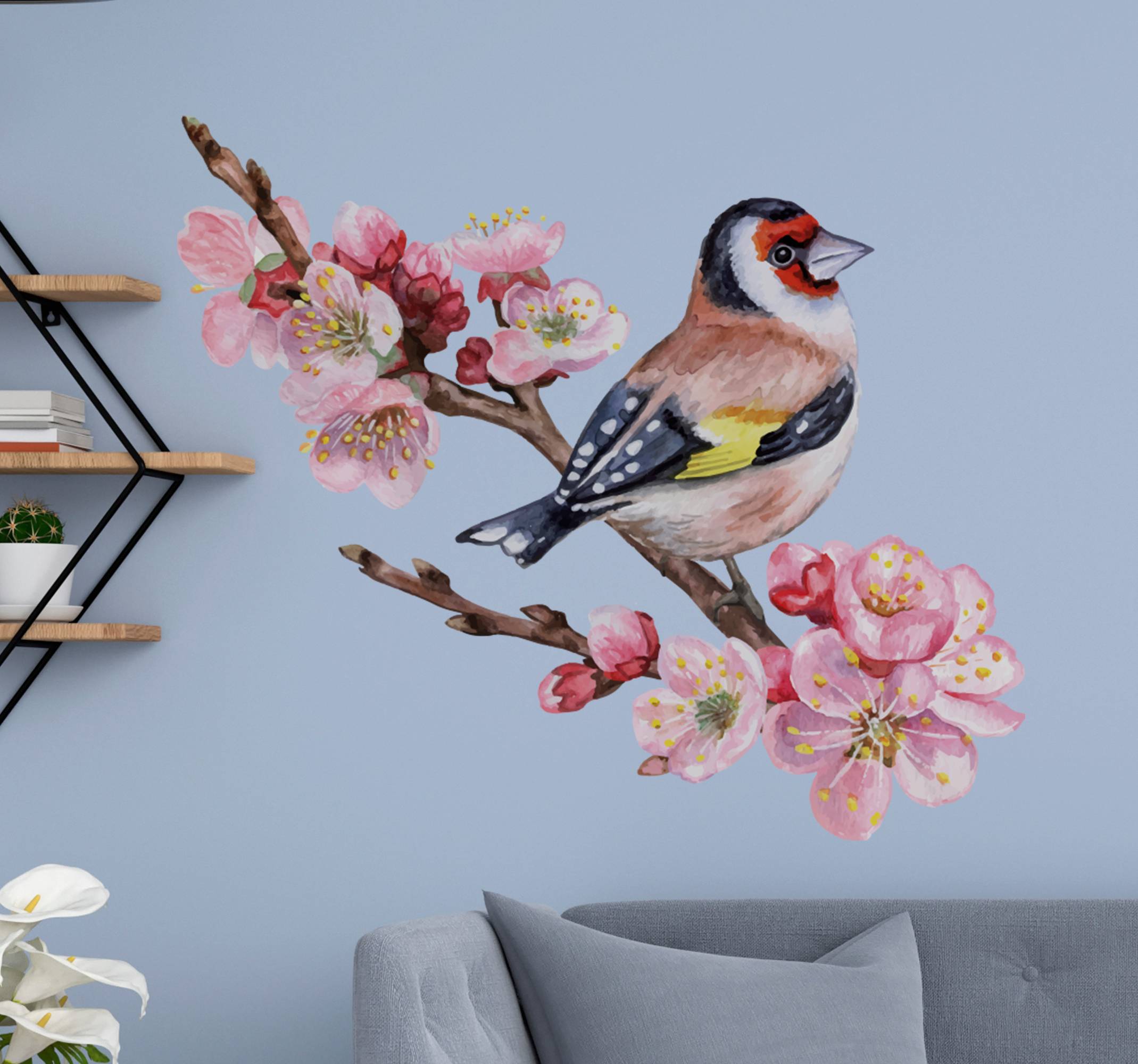 Stora blommor med fåglar fågel klistermärke