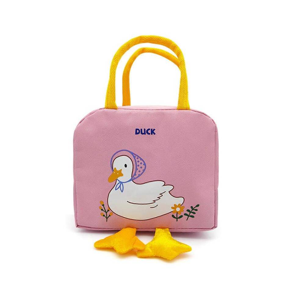 (Pink) Cute Little Yellow Duck Lunch Bag For Women Men Cartoon Insulated Tote Bags Reusable For Work Picnic School Travel Portable Handbag