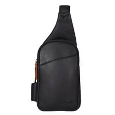 DAVIDOFF ESSENTIALS Sling Bag Schwarz – moderne Herren Umhängetasche aus feinem Leder – hochwertiger Schulterrucksack mit Reißverschluss