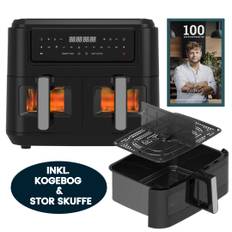 Casper Sobczyk Dual Zone Airfryer 9 Liter, Sort - 2400W + 10,5 Liters Kurv, Sort + Kogebog