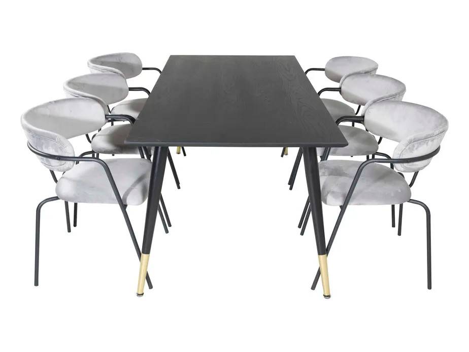 Venture Design Dipp & Arrow matgrupp Svart/grå 6 st stolar & bord 180 x 90 cm