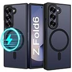 DOMAVER Magnetiskt fodral för Samsung Galaxy Z Fold 6 kompatibelt med Mag Safe, mobiltelefonfodral Samsung Z fold 6 fodral, genomskinligt matt stötsäkert kvinnor och män allroundskydd, svart