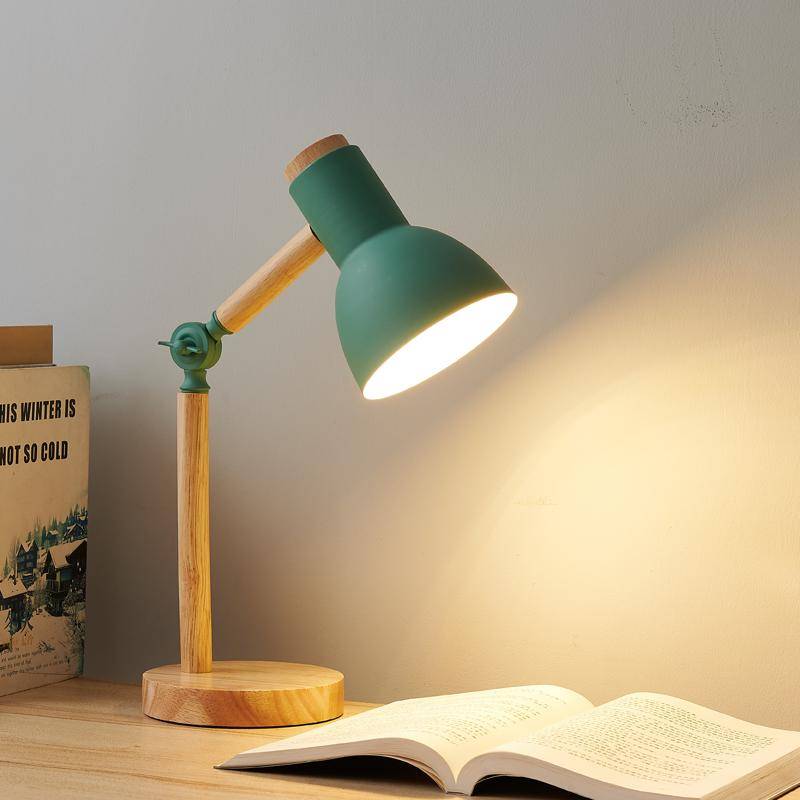Kreativ Nordisk Bordslampa Träkonst LED Vridbart Huvud Enkel Sänglampa Skrivbordslampa/Ögonskydd Läs- & Sovrumslampa