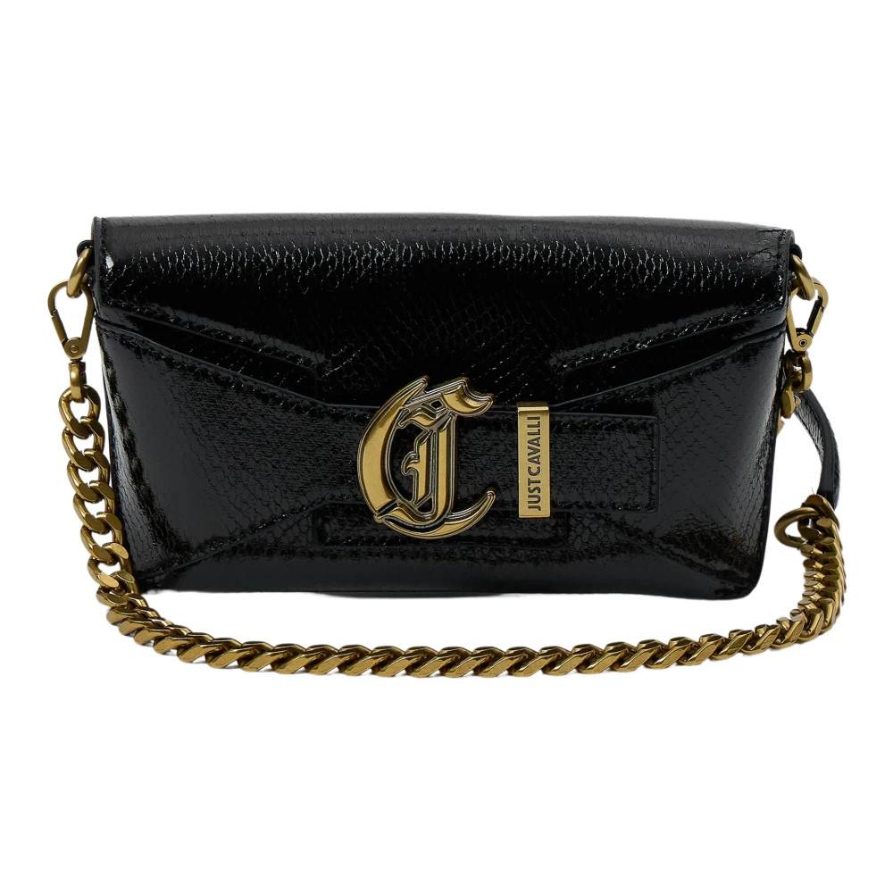 Just Cavalli, Tasker , Dame, Sort, ONE SIZE, Uld, Metallic Snake Print Clutch