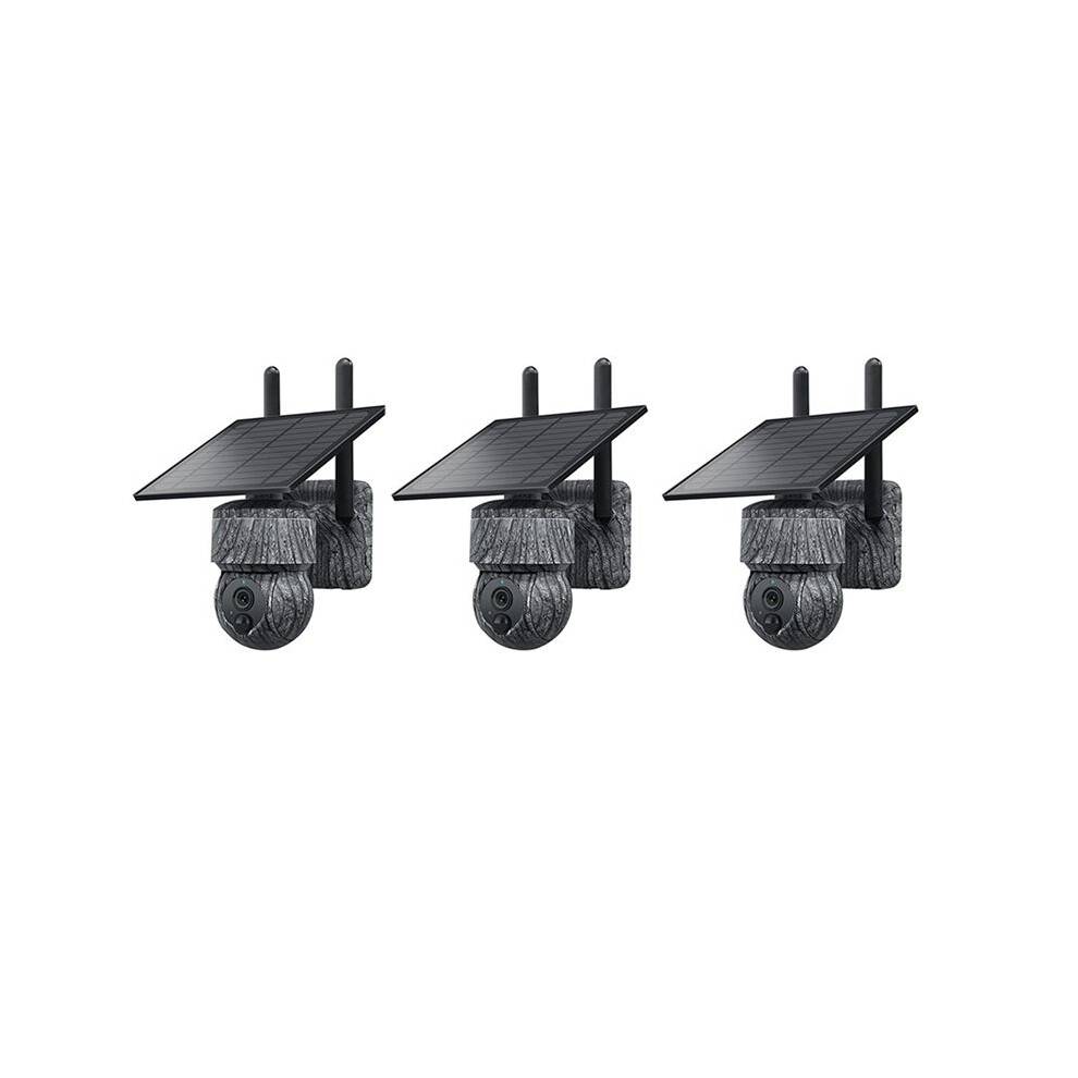 3X 3MP 4G SIM Solar PTZ Camera WIFI Outdoor Wireless IP Cameras with Solar Panel Two Way Audio Security CCTV Camera(C)