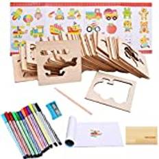 Liuer stenciler, set, 60 st journal, tillbehör, stenciler av trä, ritmallar, barn, för bullet, journal, scrapbooking, fotoalbum gästbok, gör-det-själv, presentkort för pojkar och flickor, barn