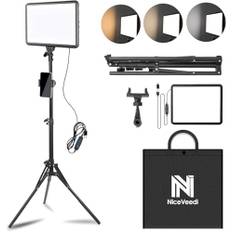 NiceVeedi Fotografi belysnings kit, 25 x 20 cm dimbar 15 W LED studiovideolampa, strömma selfie-lampa för inspelning/spelstreaming/kameraporträtt, med 160 cm stativ (15 w-1-pack)
