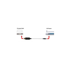 12VDC / 700mA step-up strømforsyning fra 5VDC/2.5A via USB stik. Jack er 5,5/2,1mm