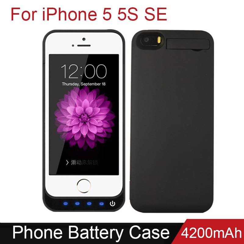 Batteriladdare fodral 4200 mah uppladdningsbart med stativ externt batteri babk backup laddningsväska för iphone 5 5s se - Vit