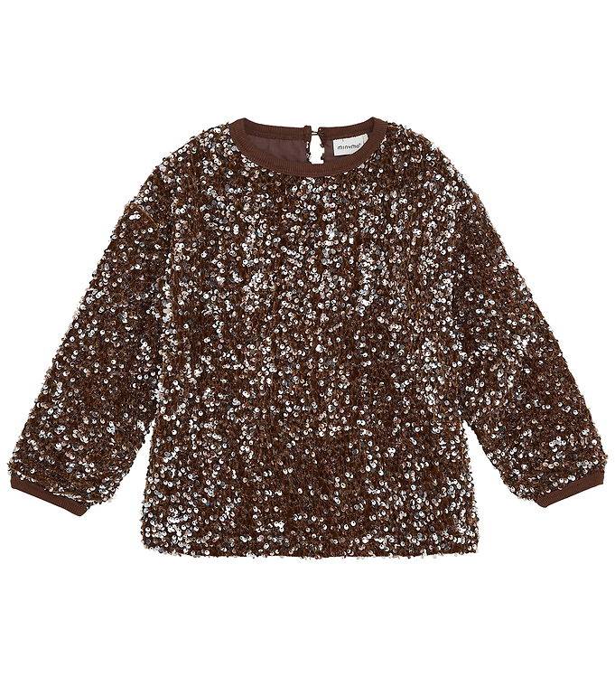 Minymo Bluse - Velour - Woodrose m. Pailletter - Minymo - 2 år (92) - Bluse