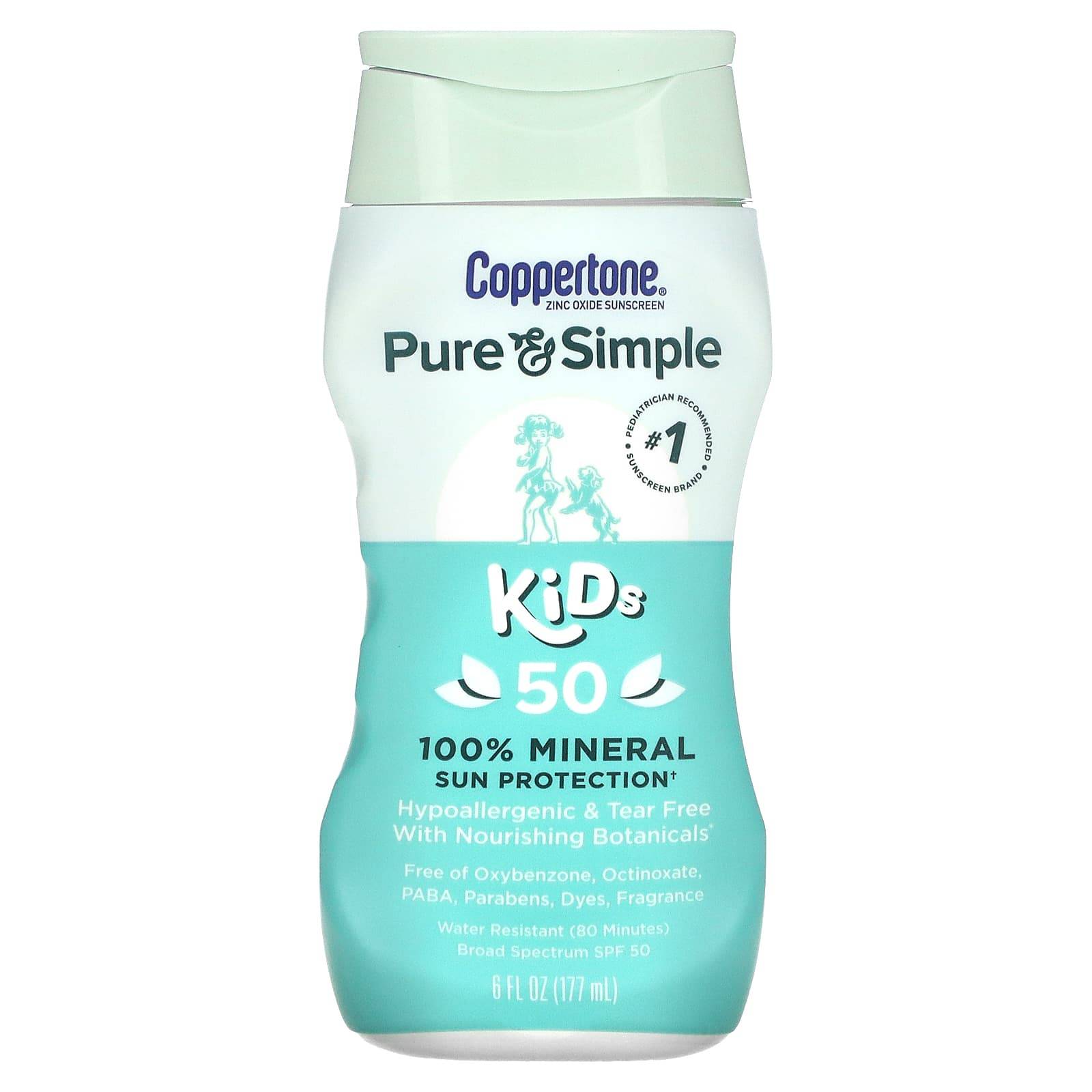 Coppertone, Ren & Enkel, Barn, 100% Mineralsolskydd, SPF 50, 177ml (170 ml)