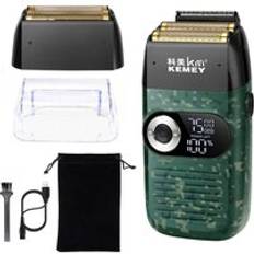 Original kemei kraftfull barber pro elektrisk rakapparat f&#xF6;r m&#xE4;n h&#xE5;r sk&#xE4;gg elektrisk rakhyvel skalliga huvud rakmaskin finish bleknar - Gr&#xF6;n med huvudet