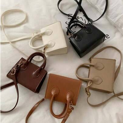 1 st PU-väska med dragkedja, moderiktig nischdesign, minimalistisk mini-handväska, kvadratisk väska, koreansk stil, multifunktionell kompakt crossbody - Kaffe färg